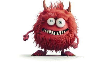 Wall Mural - A playful, furry red monster with large eyes and sharp teeth, exuding a fun and whimsical character.