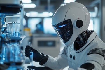 Wall Mural - a robot in a white suit is holding a test tube