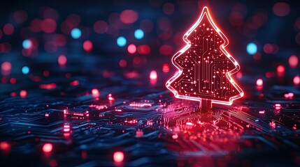 Poster - A digital Christmas tree concept with a glowing circuit board design and innovative holiday vibes.