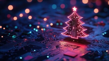Poster - A digital Christmas tree concept with a glowing circuit board design and innovative holiday vibes.