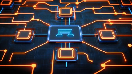 Poster - Abstract Digital Circuitry with Neon Lines and Nodes