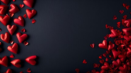 Wall Mural - A collection of red hearts scattered on a dark background, perfect for romantic themes or celebrations.