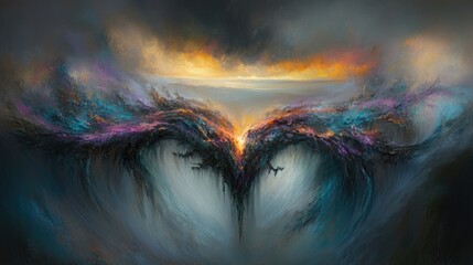 Poster - Abstract Digital Art of Surreal Landscape with Colorful Waves
