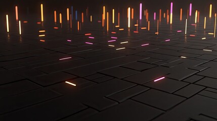 Poster - Colorful Neon Light Sticks on Dark Textured Floor in Abstract Scene