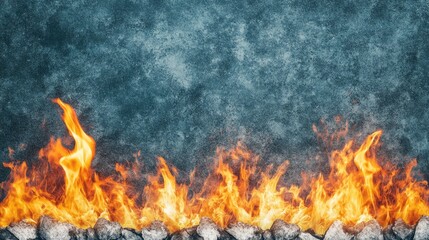 Poster - Vibrant Flames Dancing Above Textured Stone Background