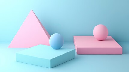 Poster - Soft Pastel Shapes on Abstract Background with Geometric Elements
