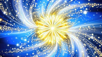 Poster - Vibrant Swirling Light Patterns with Golden Stars and Blue Background