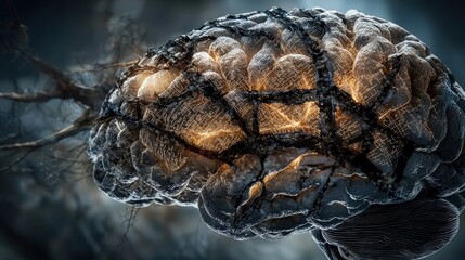 Aufkleber - Exploring neural networks brain folds and connections scientific study digital environment artistic perspective mind mapping