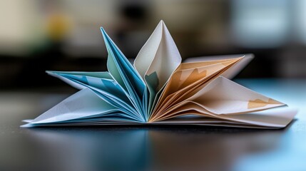 Aufkleber - Artistic paper crafting intricate folded shapes home workspace photography creative environment close-up perspective