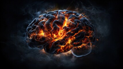 Aufkleber - Illuminated abstract brain rendering digital art mindfulness dark environment close-up view neural connections concept