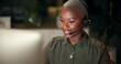 © peopleimages.com - Call center, happy black woman and customer service, consulting or listening for help at night. Computer, insurance agent and telemarketing for support, business advice or lead generation on overtime