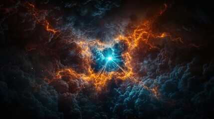 Poster - Dramatic cosmic event bright lines piercing dark space in abstract digital art of the universe