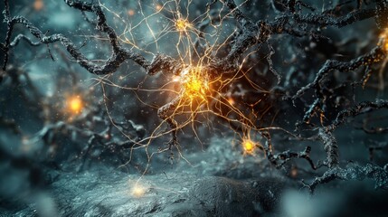 Poster - Illuminating neural pathways abstract environment digital art enigmatic atmosphere macro view science and technology imagery