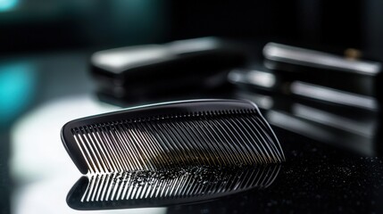 Poster - Aesthetic appeal stylish comb reflection in minimalist modern vanity setting - close-up home decor photography
