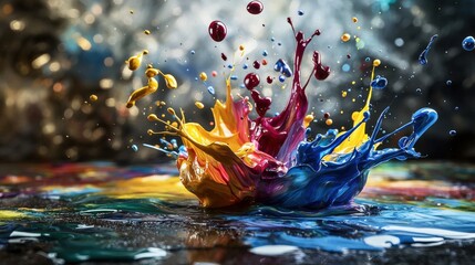 Leinwandbilder - Dynamic paint splashes create colorful artwork art studio photography creative environment close-up artistic expression