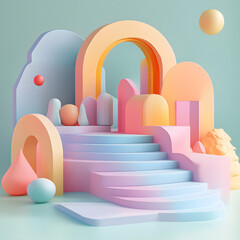 Poster - Colorful abstract shapes studio setting 3d art installation creative environment unique perspective modern design concept