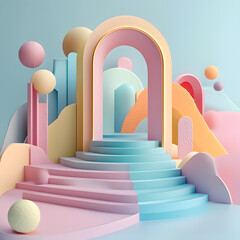 Poster - Colorful geometric art installation modern gallery digital art contemporary space wide angle creative expression