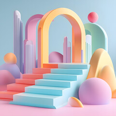 Poster - Creative colorful 3d archway design digital art modern environment abstract viewpoint innovative concepts for aesthetic appeal