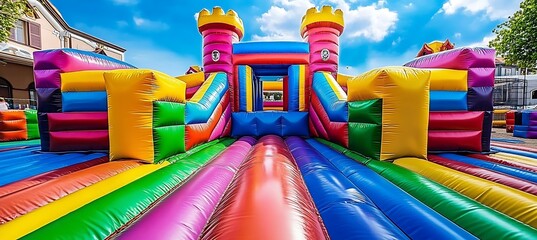 brightly colored bounce house ideal for children’s parties.