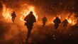 © Nicat - Explosions lighting up a dark, smoky battlefield as soldiers run through