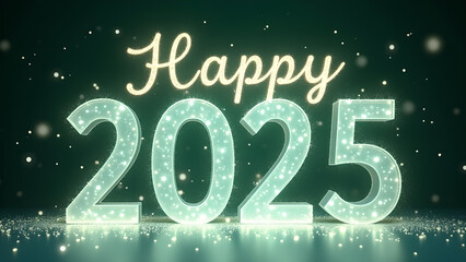 Wall Mural - Happy New Year 2025 Glowing Text. Concept of celebration, holiday, and future.