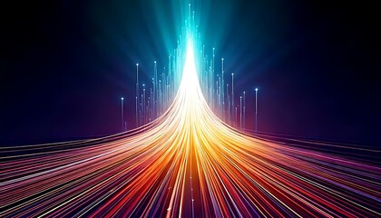 Dynamic glowing line rays fiber optics going up