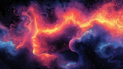 Canvas Print - A cosmic depiction of a face formed by vibrant, swirling colors in a starry background.