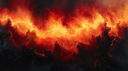 Wall Mural - A vibrant depiction of fiery waves resembling a cosmic landscape.