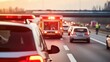 © NAPATT - A car accident scene on a busy highway with vehicles involved in a crash, emergency responders assisting and traffic slowing down.