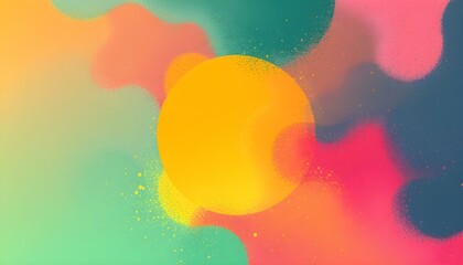 Fototapete - Summer poster design with an abstract grainy gradient background, orange, green, and pink. Abstract grainy gradient background noise texture effect on summer poster in orange, teal, and green