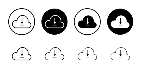 Wall Mural - Cloud download icon Black and white outline vector