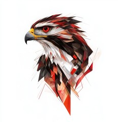 Poster - Abstract hawk head with red accents dynamic artistry digital artwork minimalist space close-up view angular concept for modern aesthetics