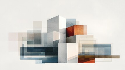 Poster - Dynamic urban skyline dusty blue & cream geometric shapes in contemporary minimalist digital art