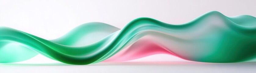 Poster - A smooth, abstract wave design featuring fluid gradients of green and pink, creating a modern, artistic look.