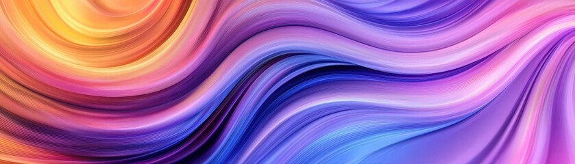 Poster - A vibrant, flowing abstract design featuring waves of orange, purple, and blue, creating a dynamic and colorful visual effect.