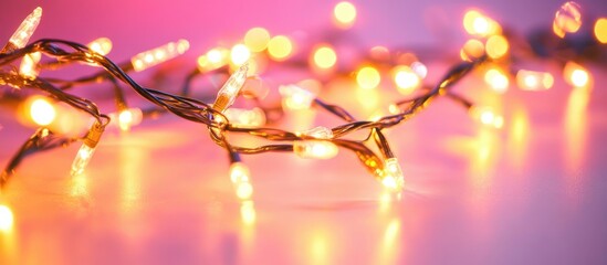 Poster - Electric glowing holiday garland illuminated on a vibrant background creating a festive and cheerful atmosphere