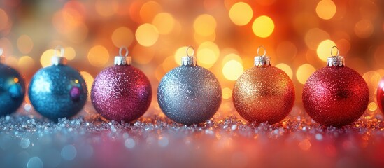 Poster - Festive blurred Christmas ornaments with multicolor bokeh lights creating a vibrant holiday backdrop for seasonal celebrations and decor