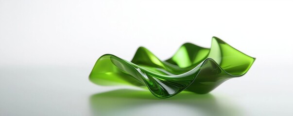 Poster - A vibrant green, wavy glass object, elegantly shaped, resting on a smooth surface, showcasing its translucent quality and artistic design.