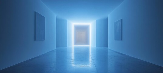 Wall Mural - empty room corridor with glowing light teleport portal door. generative ai technology.