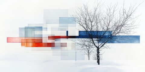 Poster - Exploring contemporary geometric design bold transparent layers in a winter palette digital artwork modern environment abstract concept