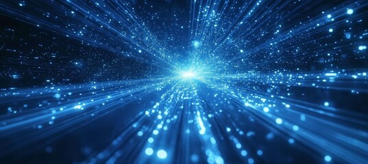 Wall Mural - space warp time travel. blue light speed teleport. generative ai technology.