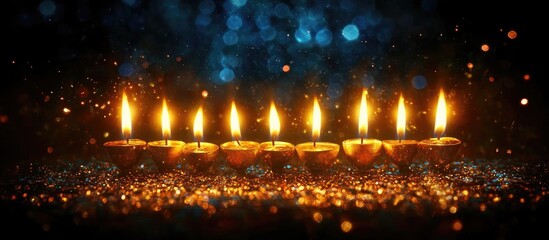 Poster - Festive Candles Glowing in Celebration of New Year with Sparkling Bokeh Background and Warm Atmosphere of Joy and Togetherness
