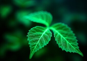 Wall Mural - Green leaves displaying intricate patterns in soft natural light