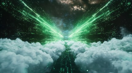 Poster - Exploring the digital matrix code smoke technology in a futuristic environment virtual landscape perspective