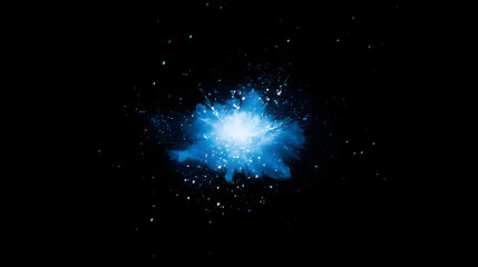 Poster - Abstract blue explosion on black background.  Perfect for science fiction, energy, or power concepts. Glowing particles and vibrant color.