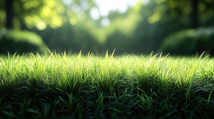 Poster - Vibrant Green Grass Texture in Sunlit Natural Environment with Soft Focus Background