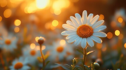 Poster - Daisy in sunlight with soft bokeh background captured in a serene garden setting showcasing nature's beauty and tranquility