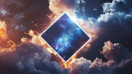 Poster - Illuminating geometric frame with liquid mercury smoke in abstract art installation
