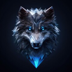 Poster - Esport event geometric wolf head art digital arena graphic design dark environment neon blue concept