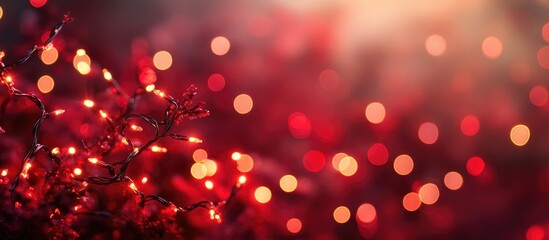 Poster - Festive red Christmas lights glowing softly against a dreamy blurred background creating a warm holiday atmosphere.